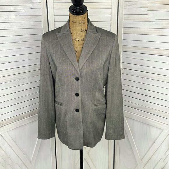 Amanda Smith Herringbone Oversized Blazer Jacket Black Tan 6 Single Breasted - Picture 3 of 15
